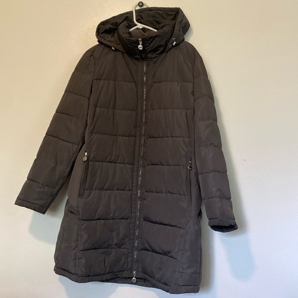 Andrew Marc Women Quilted Winter Puffer Jacket Coat Hooded Funnel Neck Jacket